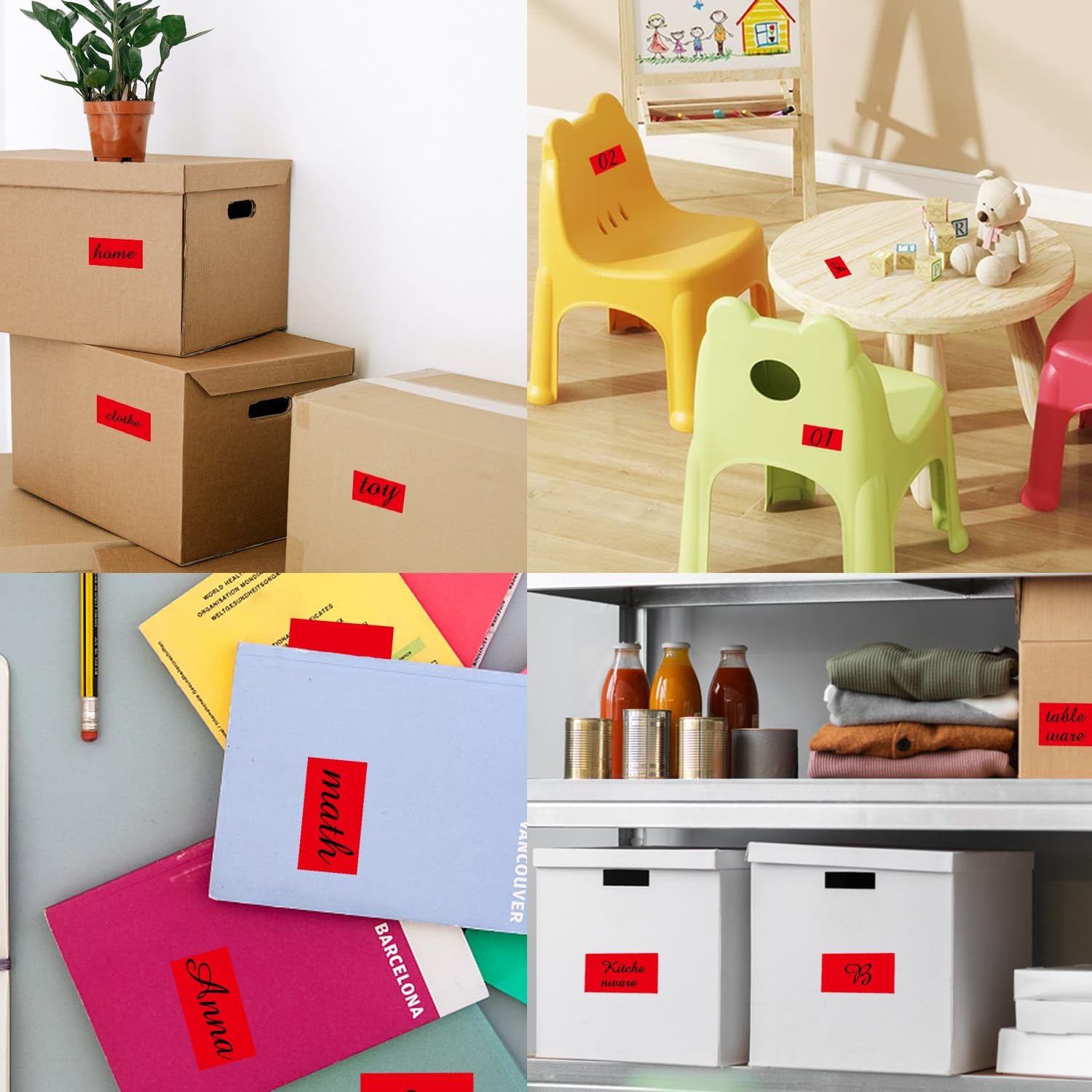 STARLIBOO 250 Red 2*3 Inch Rectangle Removable Writable Color Coding Labels, Name Tag Stickers