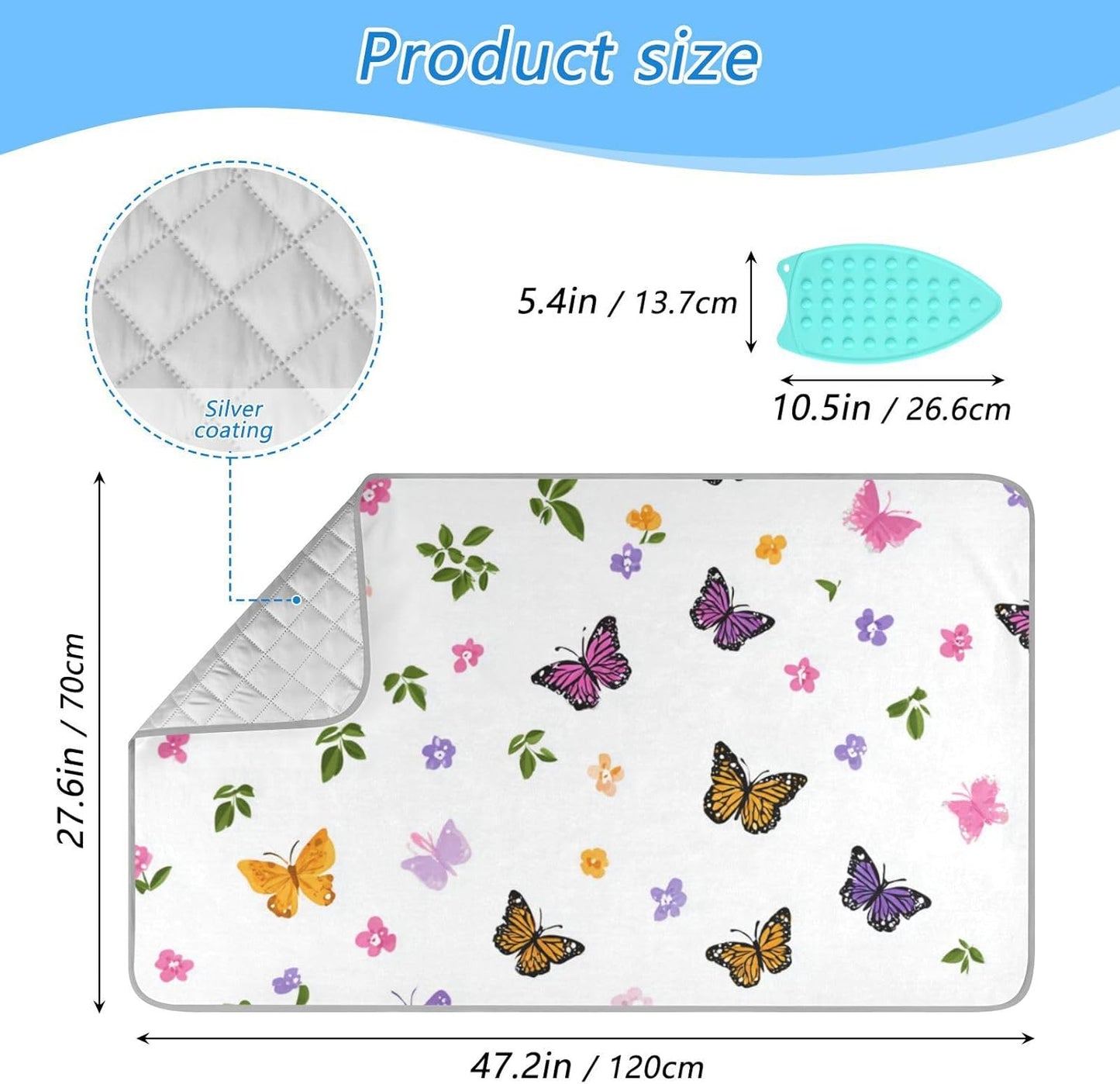 Pretty Butterfly Flower Ironing Mat for Table top Portable Ironing Pad Blanket for Washer Dryer
