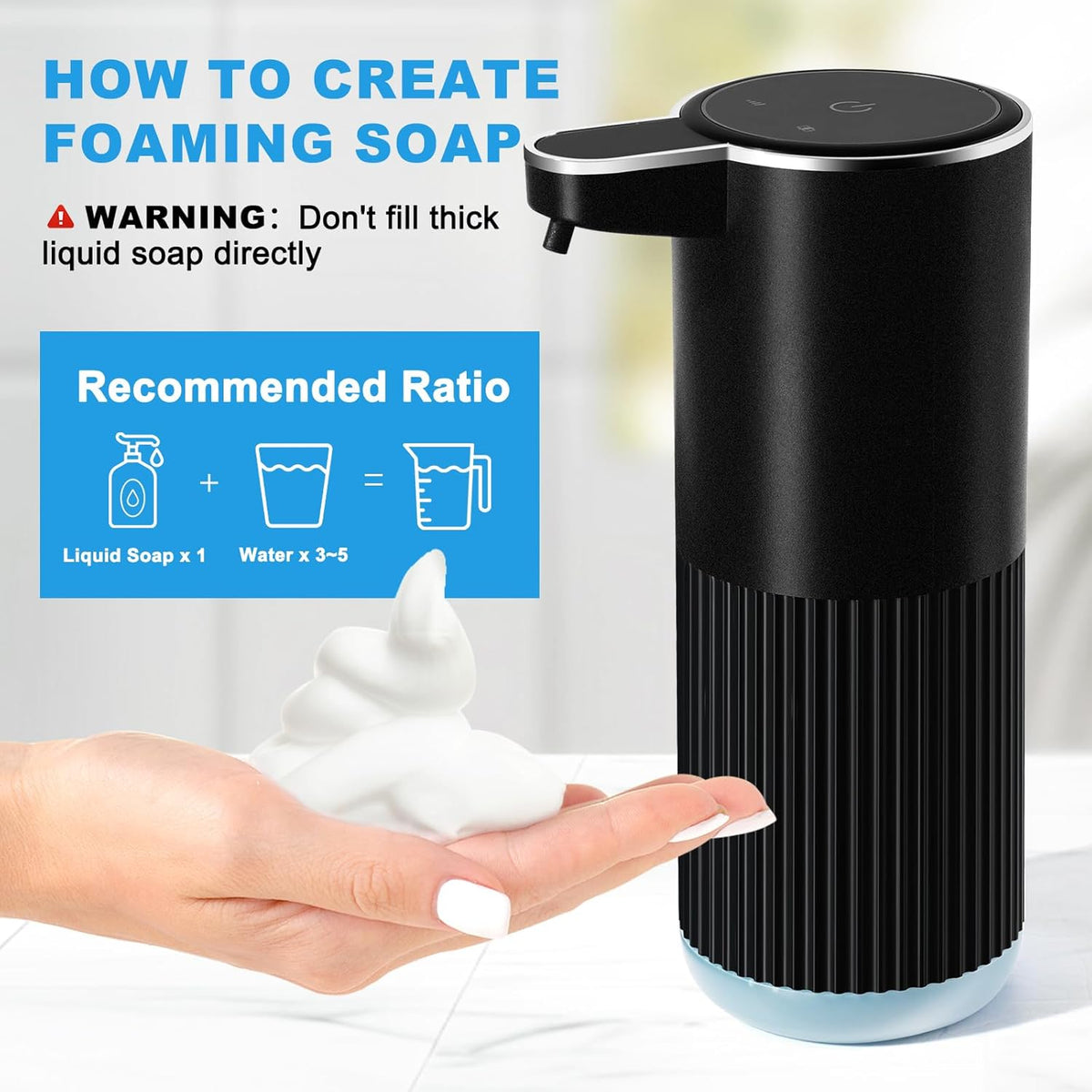Automatic Foaming Soap Dispenser, 2 Pack Black Touchless Foam Hand Soap Dispenser Bathroom, 13.5 Fl