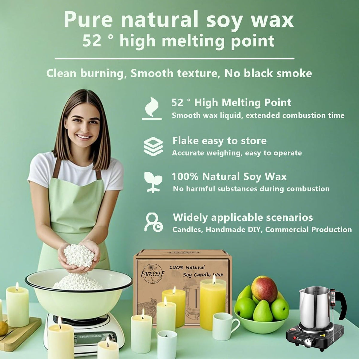 Soy Wax Candle Making Kit Supplies With Wax Melter, Natural Candle Wax for Candle Making - DIY
