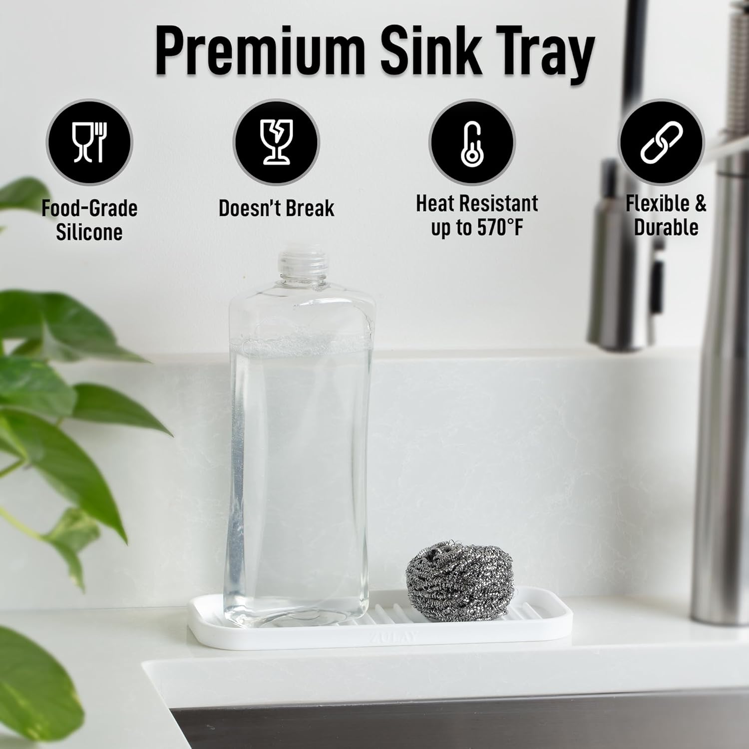 Zulay Kitchen (9x3.5) Silicone Sponge Holder for Kitchen Sink - Flexible Multipurpose Soap Tray