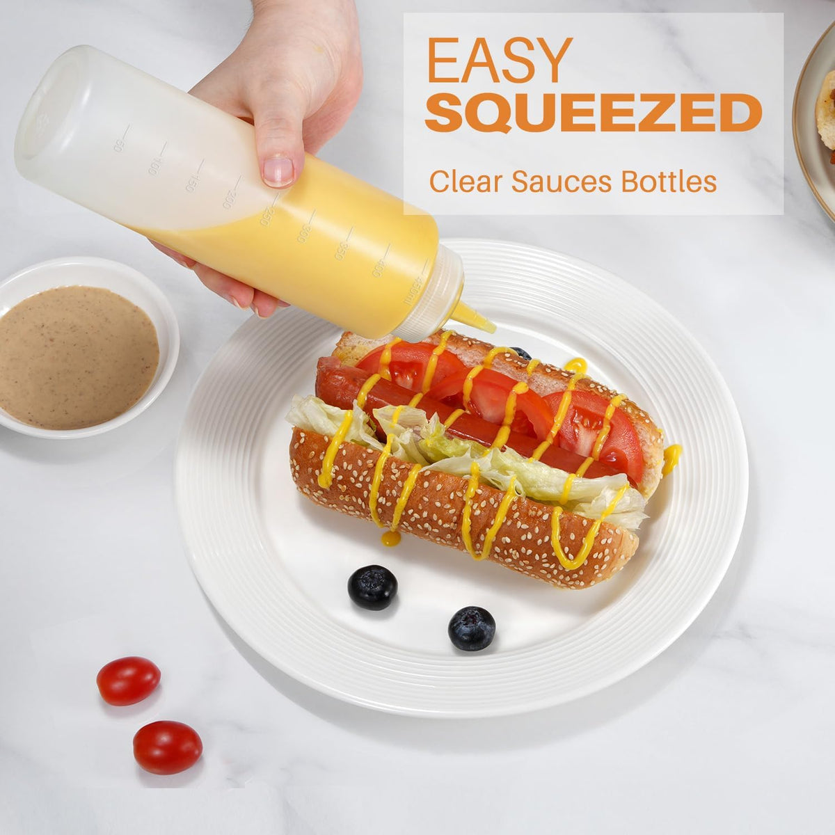 Squeeze Bottles, 16oz Leak-Proof Wide Mouth Condiment Squeeze Bottles for Liquids Sauces Ketchup