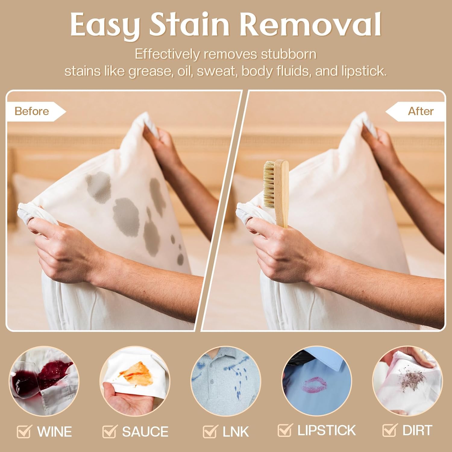 3 Pcs Wood Laundry Stain Brush Stain Remover Brushes with Boar Bristle Small Stain Brush for