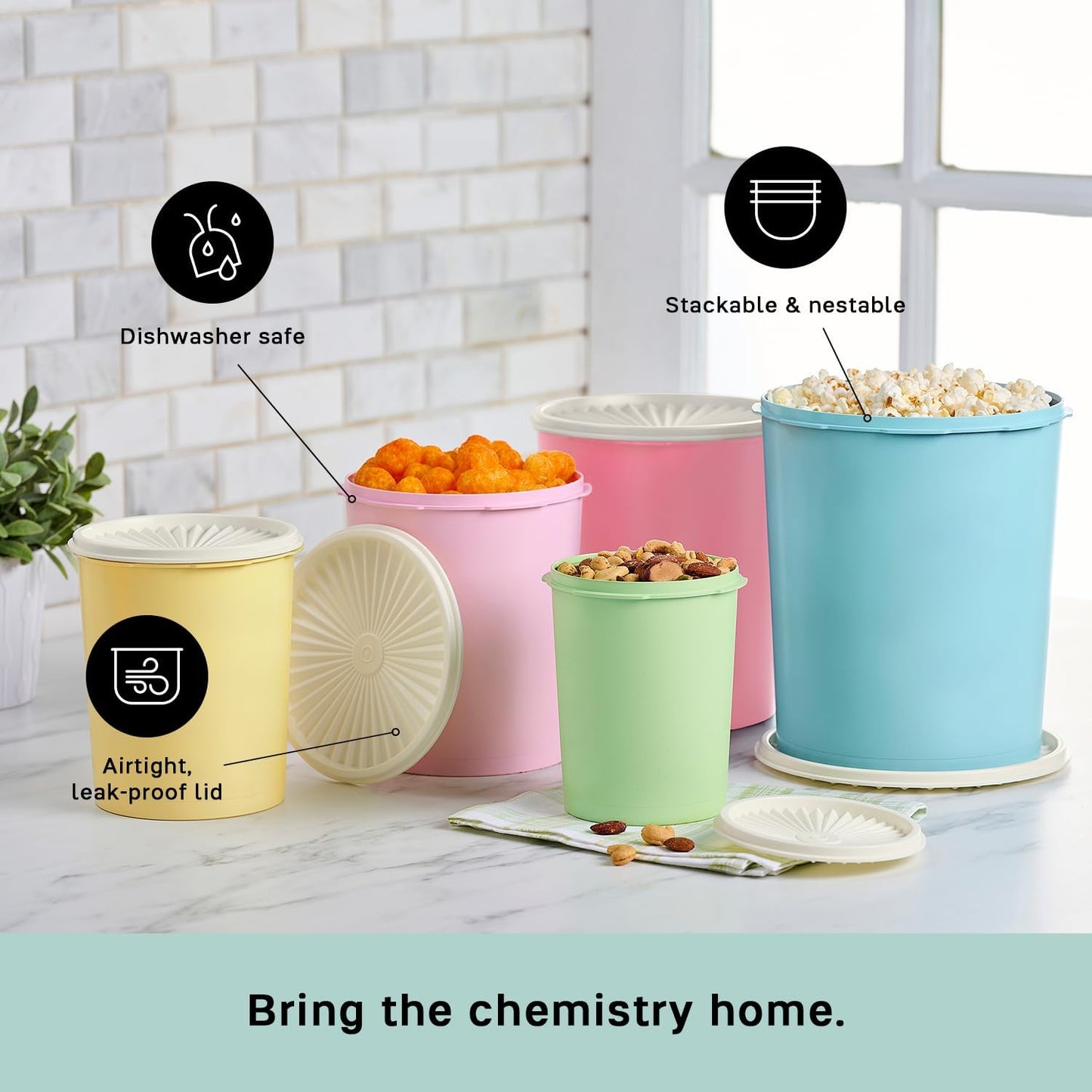 Tupperware Heritage Collection 10 Piece Nested Canister Set in Vintage Colors, Dishwasher Safe and