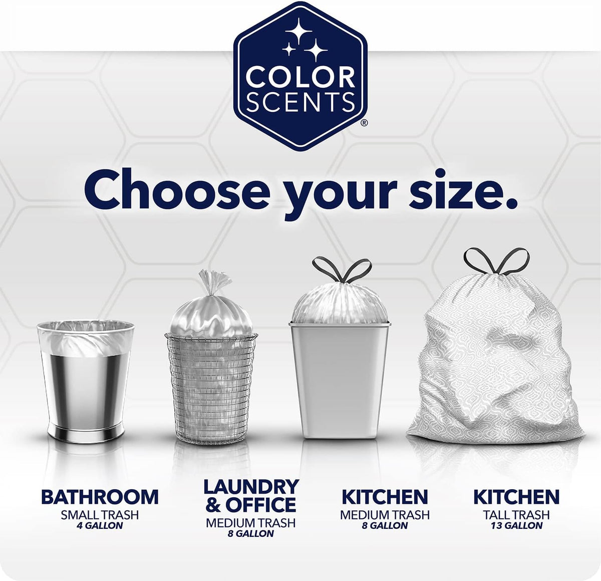 Color Scents Tall Kitchen Trash Bags - 13 Gallon, 100 Bags (1 Pack of 100 Count), Drawstring
