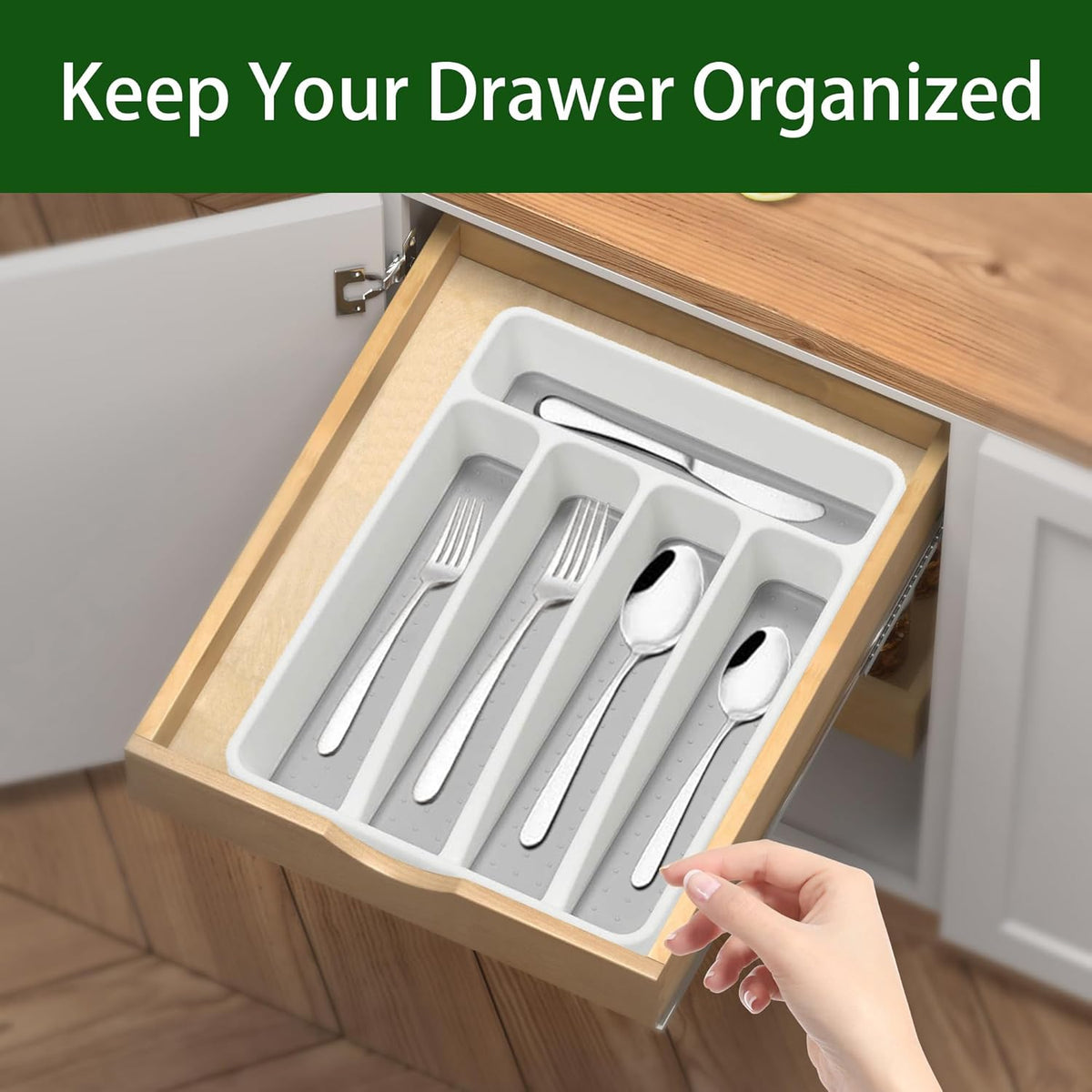 Silverware Organizer 2 Pieces Utenisl Organizer Holder Kitchen Drawer Organizer Plastic Silverware