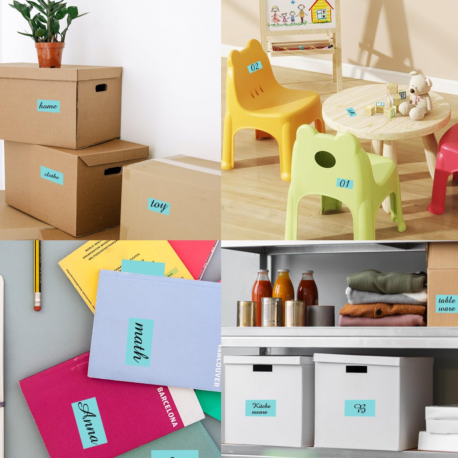 STARLIBOO Colored Labels Stickers 3 x 2 Inch, Removable Rectangle Moving Labels Stickers, 250Pcs