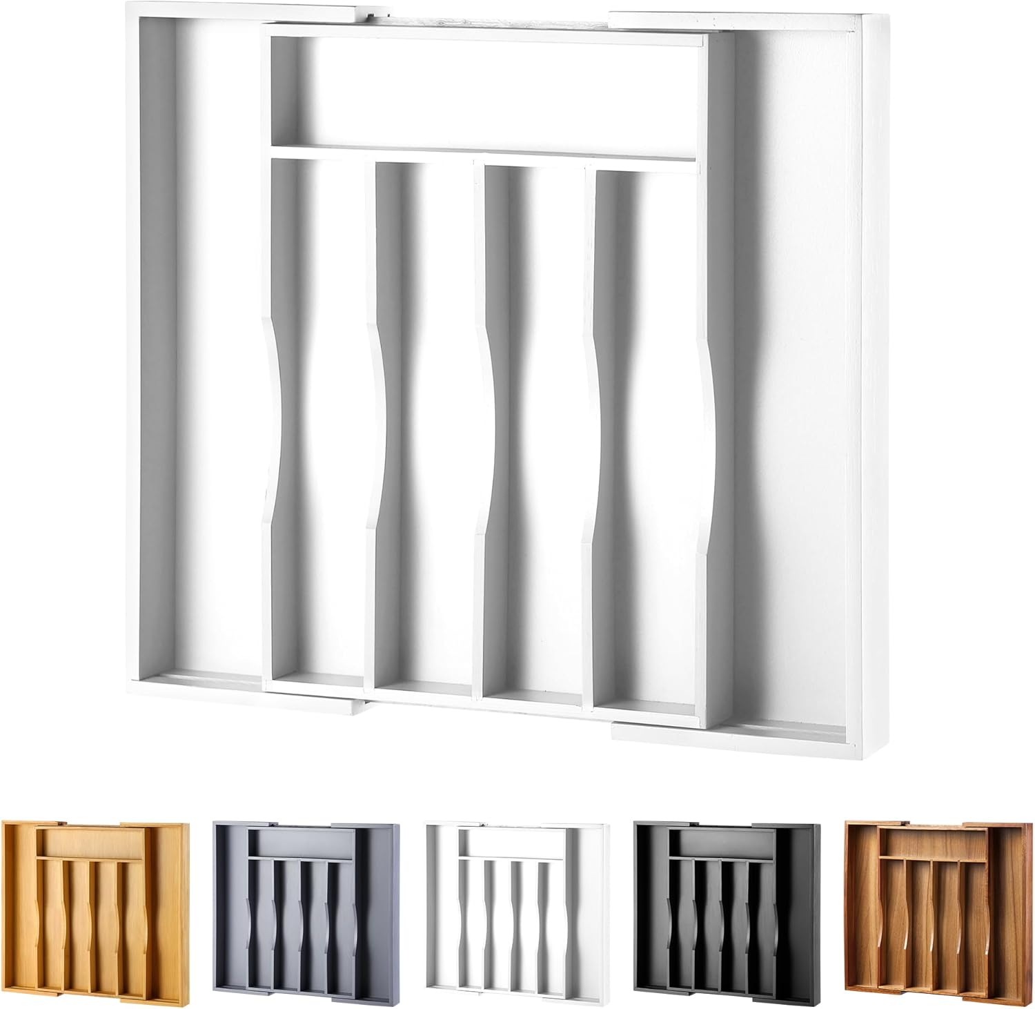 Expandable Bamboo Kitchen Drawer Organizer for Cutlery and Utensils, Adjustable Bamboo Wood Cutlery