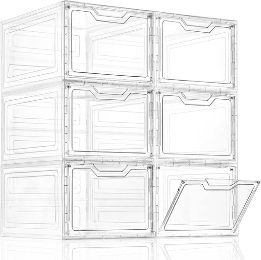 6 Pack Closet Organizers and Storage,Clear Stackable Plastic Storage Bins with Lids Magnetic