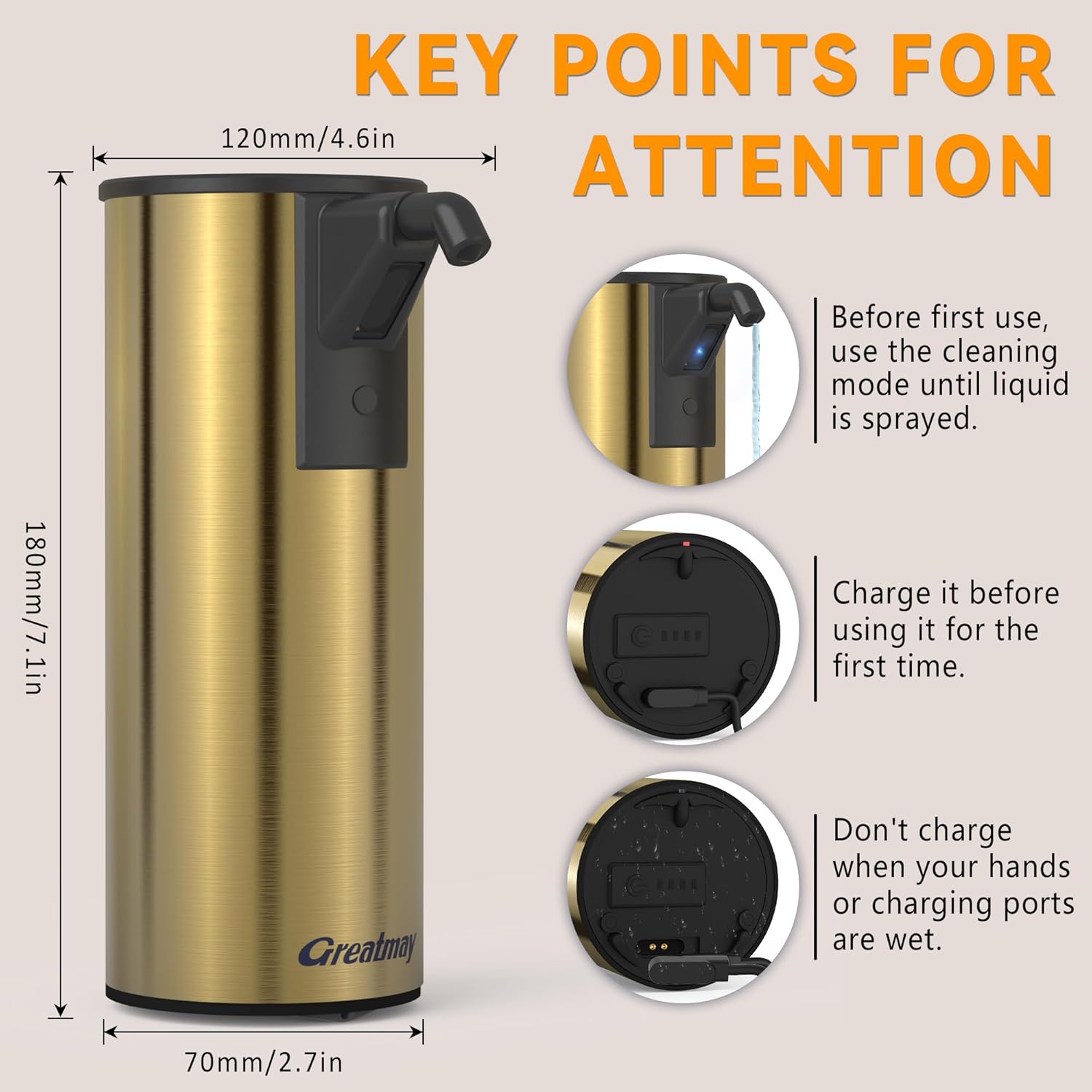 Automatic Soap Dispenser,Stainless Steel Material, Rechargeable Touchless Hand Sanitizer Pump,4