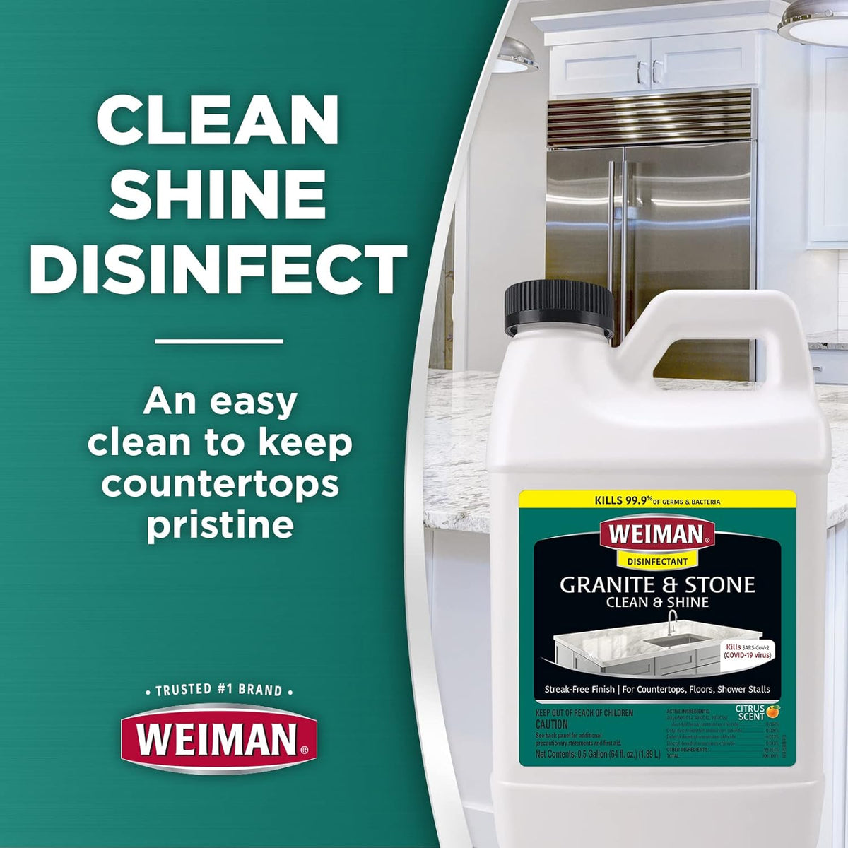 Weiman Disinfecting Granite Daily Clean & Shine Refill, 64 Oz - Safely Clean Disinfect and Shine