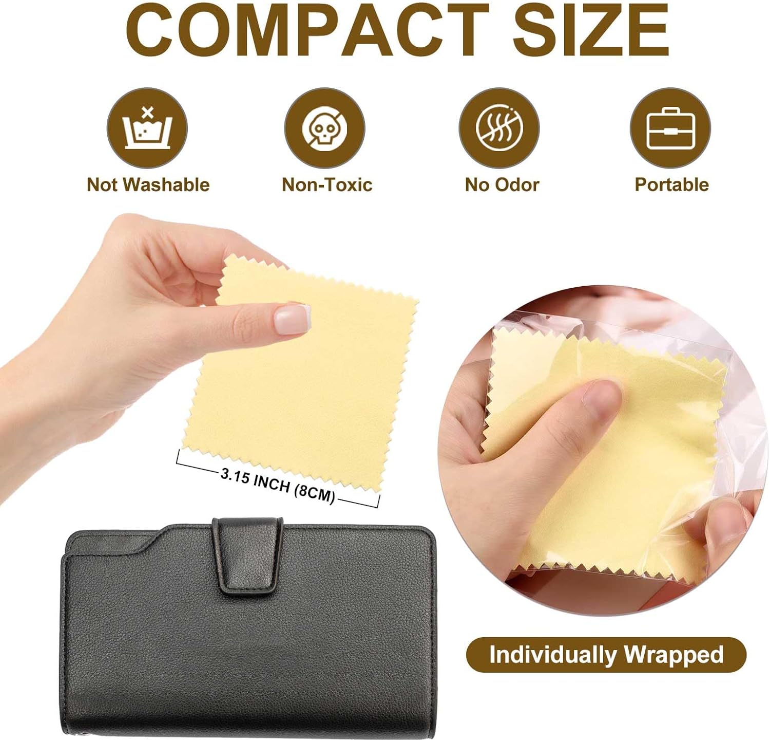 SEVENWELL 50pcs Jewelry Cleaning Cloth Yellow Polishing Cloth for Sterling Silver Gold Platinum