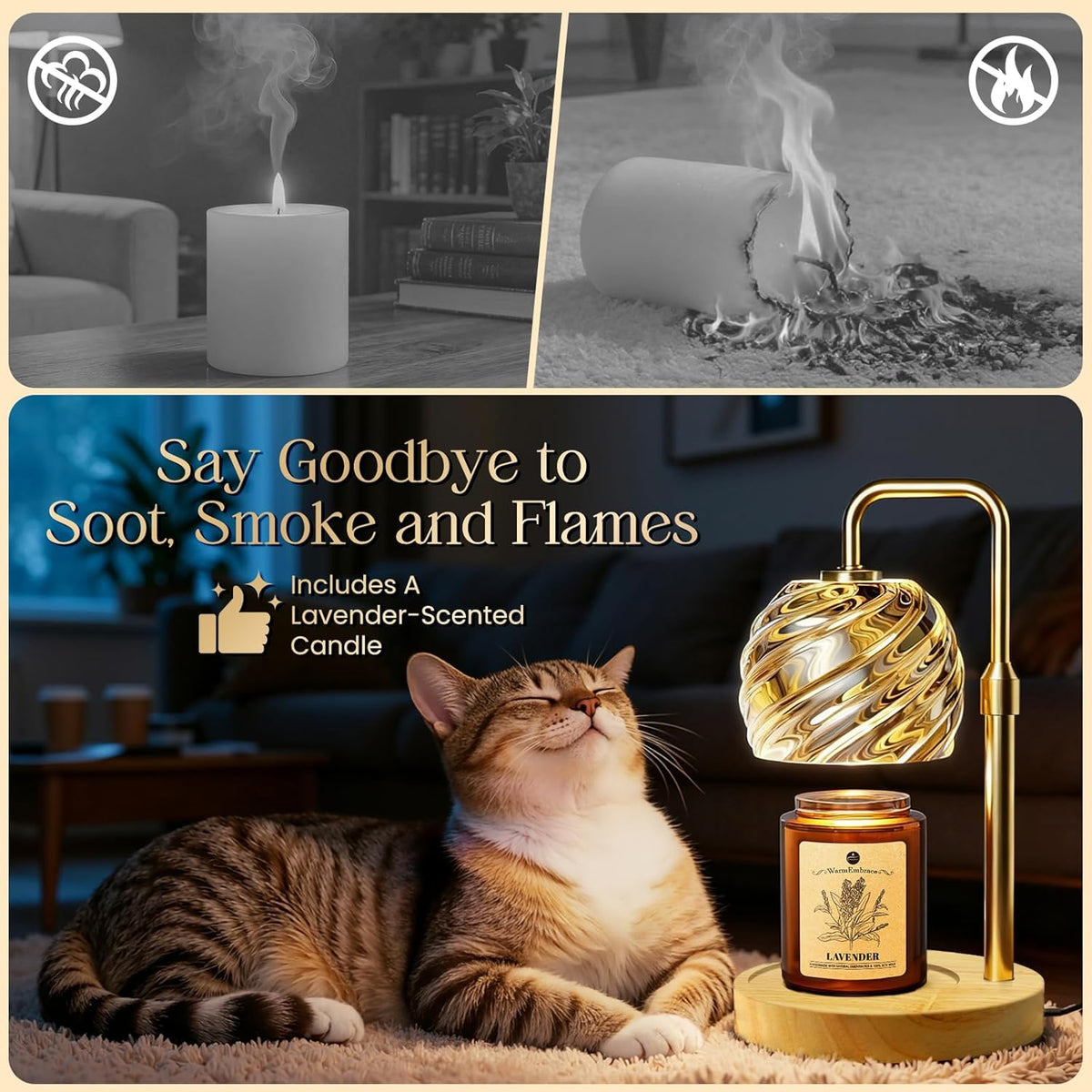 WarmEmbrace Candle Warmer Lamp with Lavender Candle Set, Electric Wax Warmer Lamp with Auto Timer &