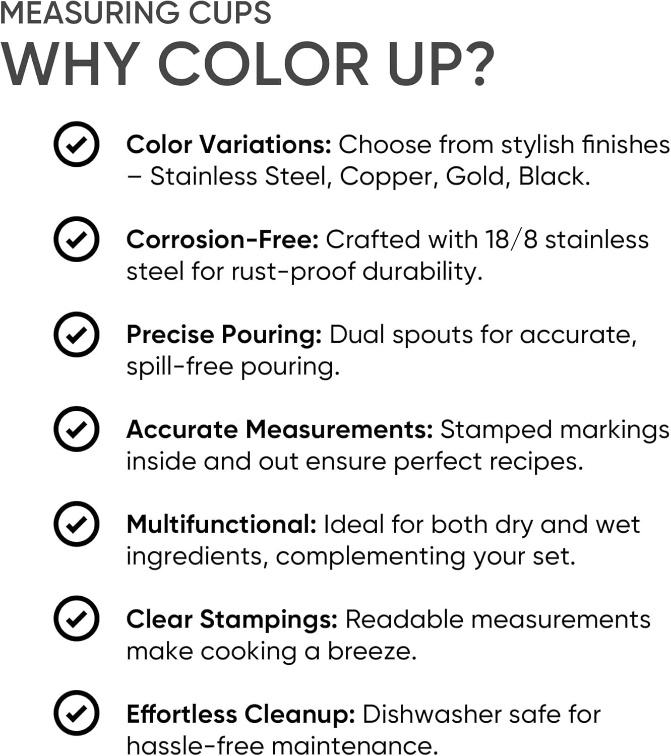 Color Up 2 Cup Measuring Cup, 480ml Gold Stainless Steel Metal Measuring Scoop, Easy-Pour Spouts