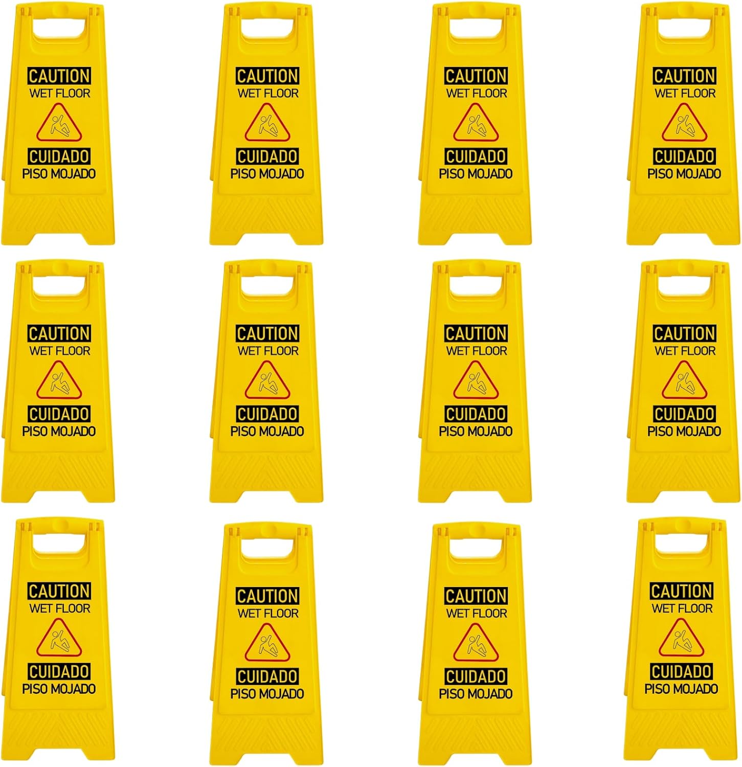 12 Pack A-Frame Caution Wet Floor Safety Signs，Foldable Double Sided Warning Boards for
