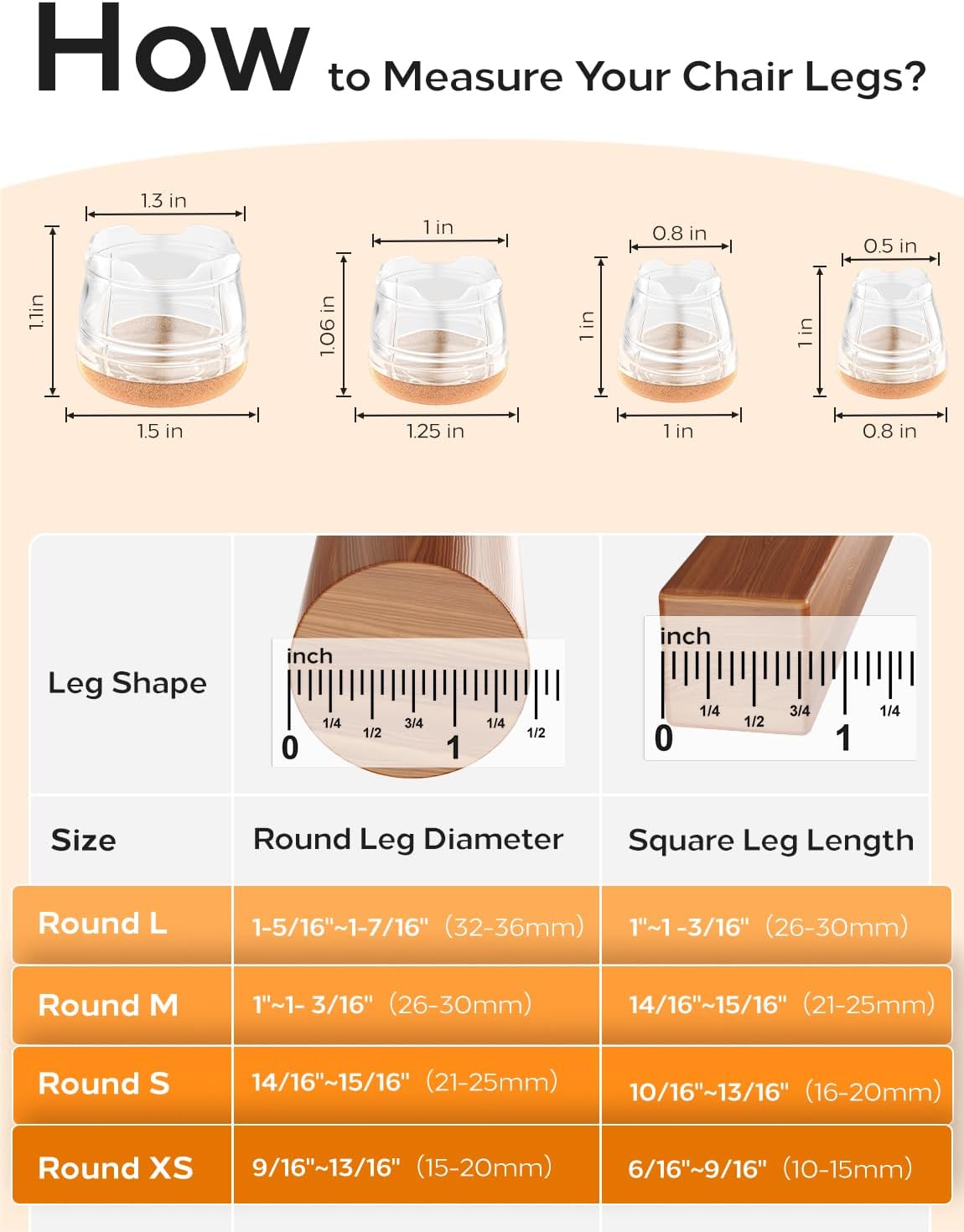 24-Pack Silicone Chair Leg Floor Protectors for Hardwood Floors -Felt Furniture Pads, Rubber Chair