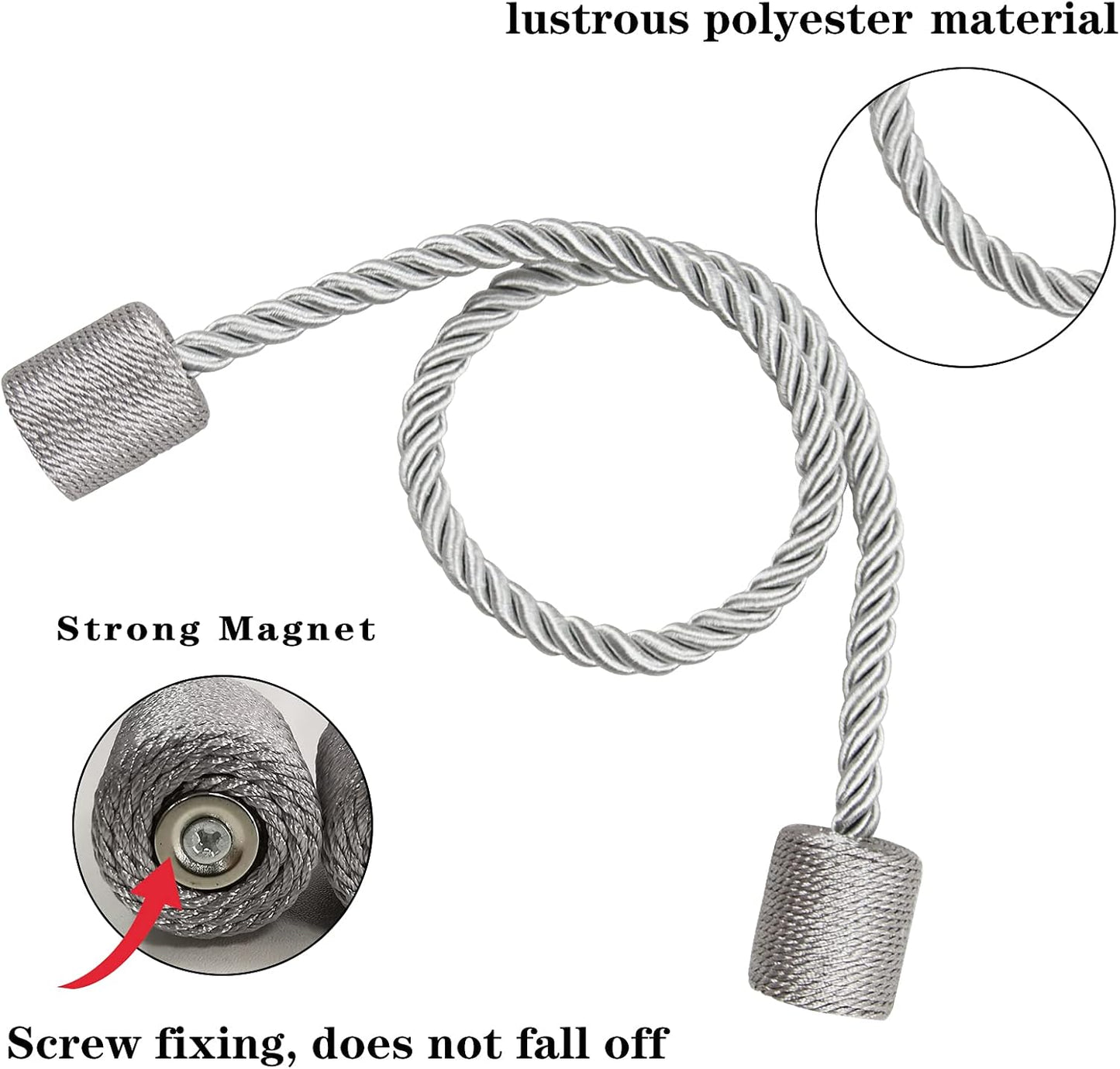 6 Pack Grey Strong Magnetic Curtain Tiebacks Outdoor Elegant Decorative Tie Backs Modern Rope