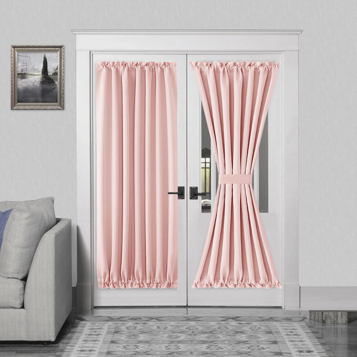 DWCN French Door Curtains – Rod Pocket Thermal Blackout Curtain for Doors with Glass Window