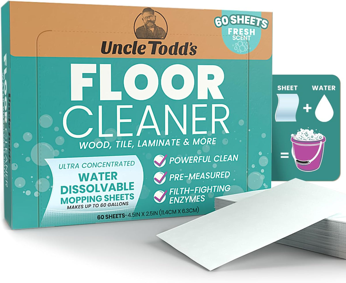 Uncle Todd's Ultra Concentrated Floor Cleaner For Mopping: 60 Natural, 100% Dissolvable Sheets for