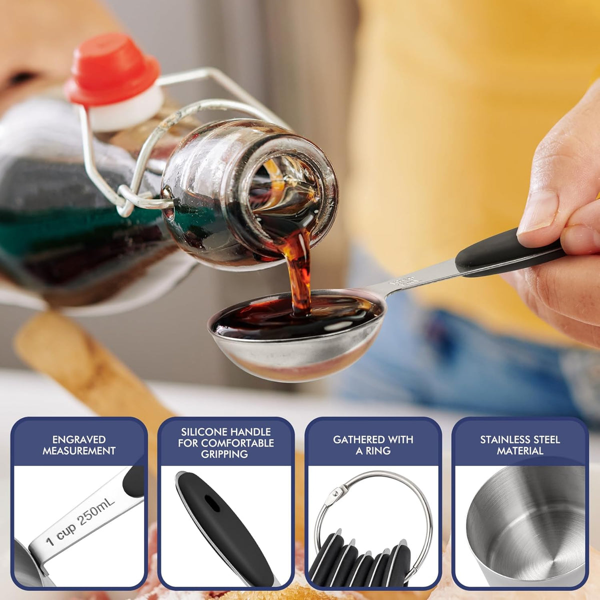 HOTEC 10-PACK Measuring Cups and Spoons Set, Kitchen Gadagets Cooking Baking,Heavy Duty &