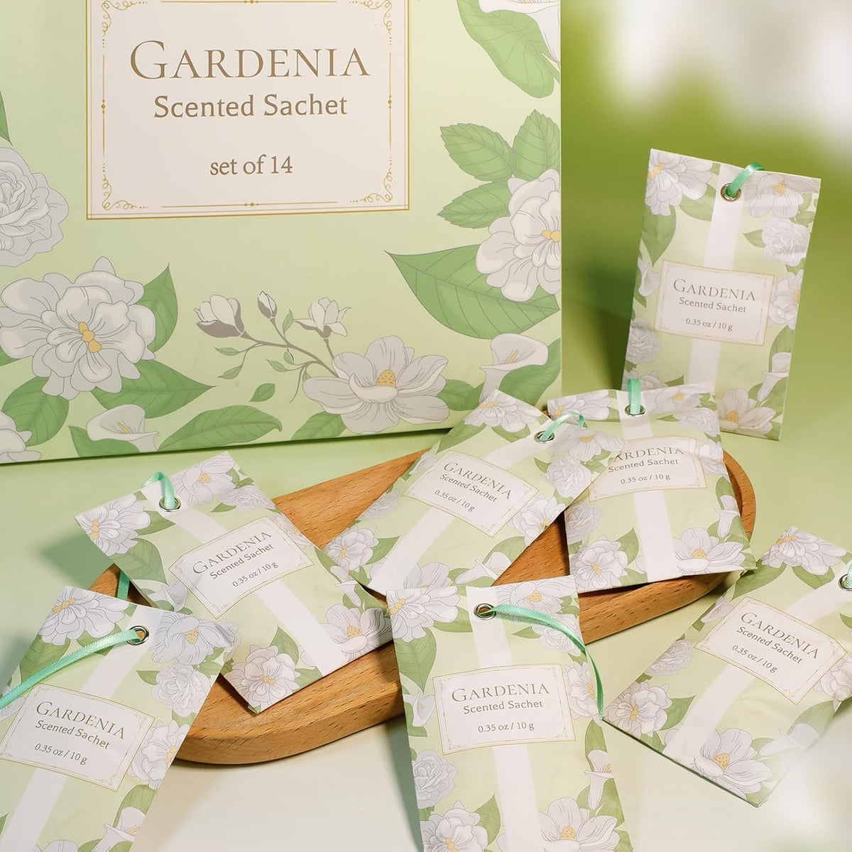 SCENTORINI Scented Sachets for Drawers and Closets, Gardenia Scent 14 Pack, Long-Lasting Sachets