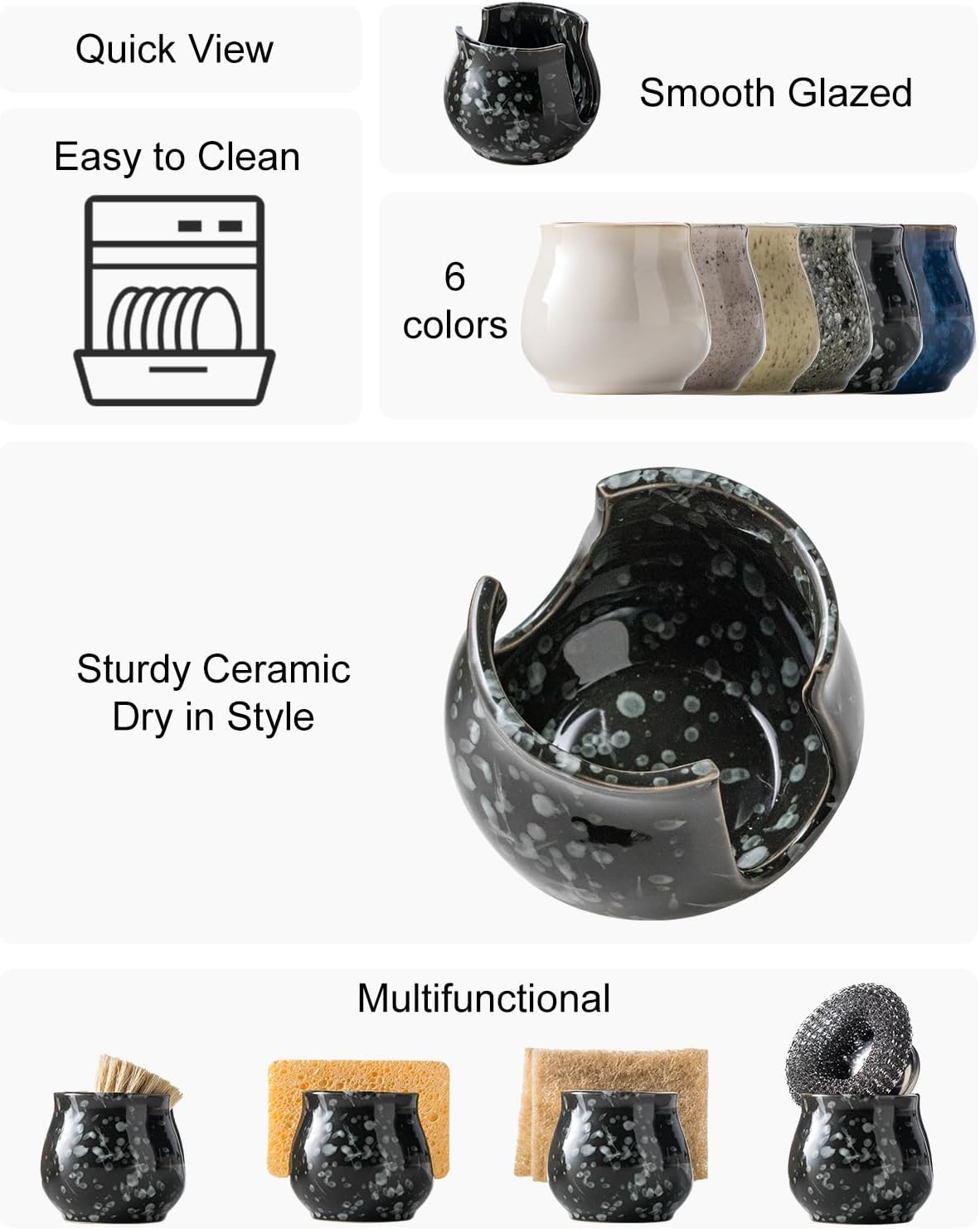 Kitchen Sponge Holder, Ceramic Dish Sponge Holder Kithen Sink Organizer Farmhouse Brush Holder Dish