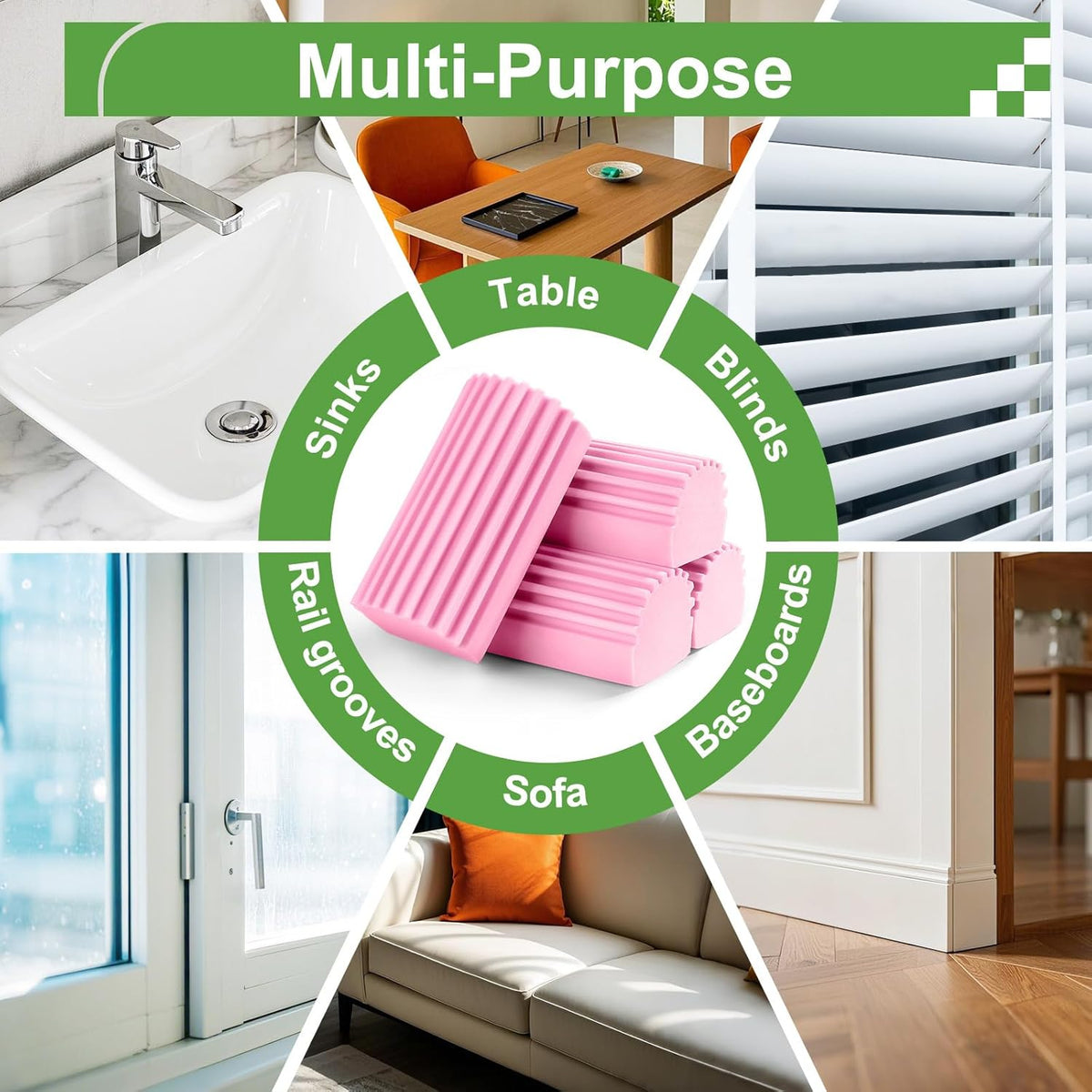 4-Pack Damp Clean Duster Sponge, Sponge Cleaning Brush, Duster for Cleaning Blinds, Glass