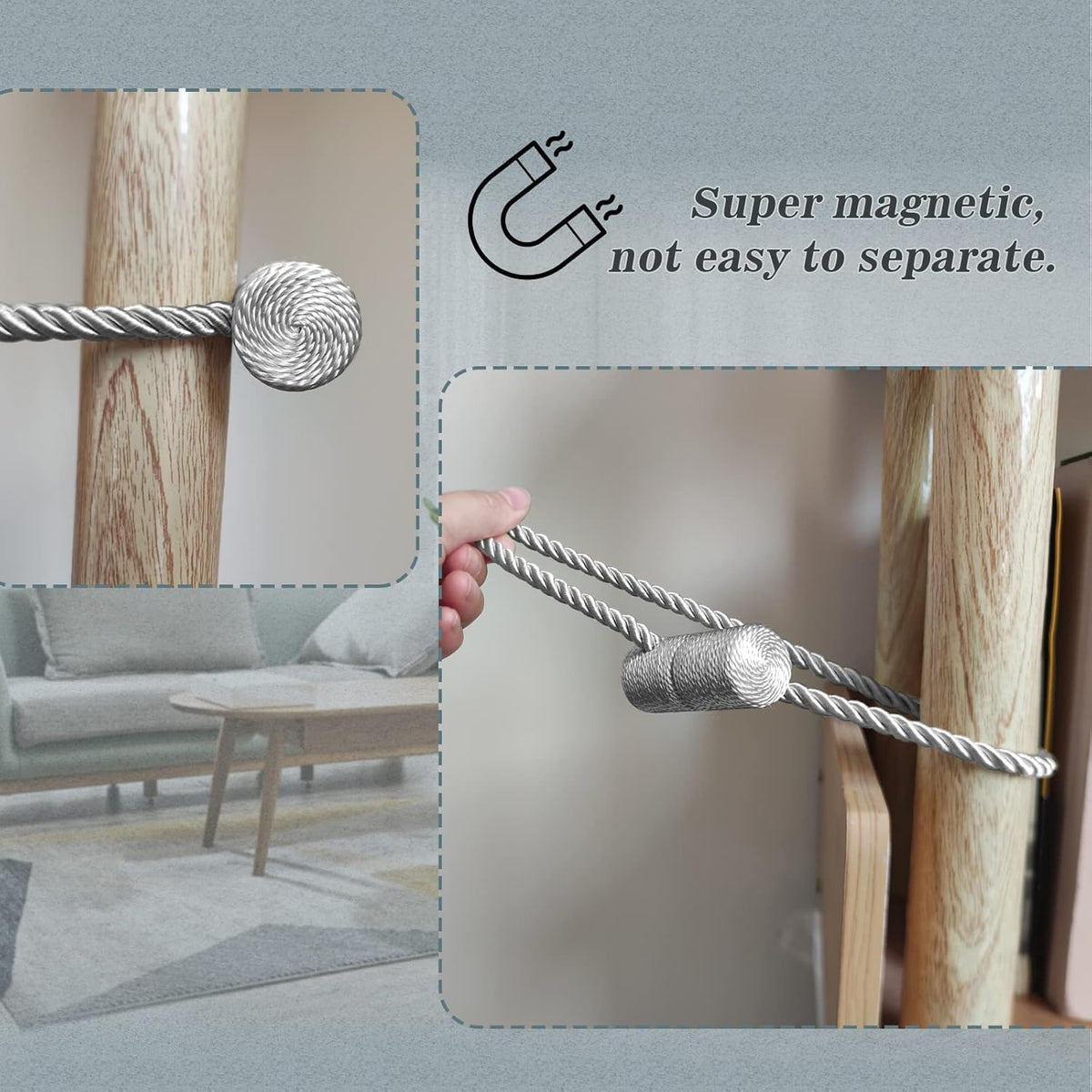Hion Magnetic Curtain Tiebacks Dark Brown 4 Pack, Curtain Tiebacks Buckles Holdbacks Holders Hooks