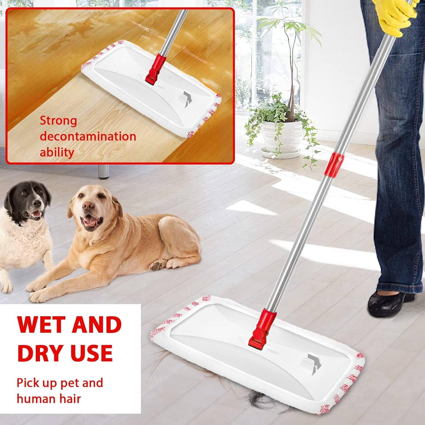 MASTERTOP Microfiber Mop, Extra Large Dust Mop with 5 Pads for Wet & Dry Use, 16'' Mops for