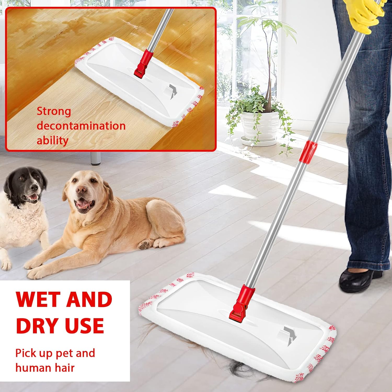 MASTERTOP Microfiber Mop, Extra Large Dust Mop with 5 Pads for Wet & Dry Use, 16'' Mops for