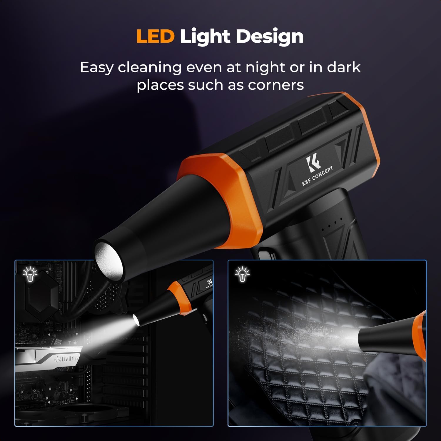 K&F CONCEPT Long-Lasting Compressed Air Duster, 8000mAh-150min Endurance| 150000RPM|LED Light|3