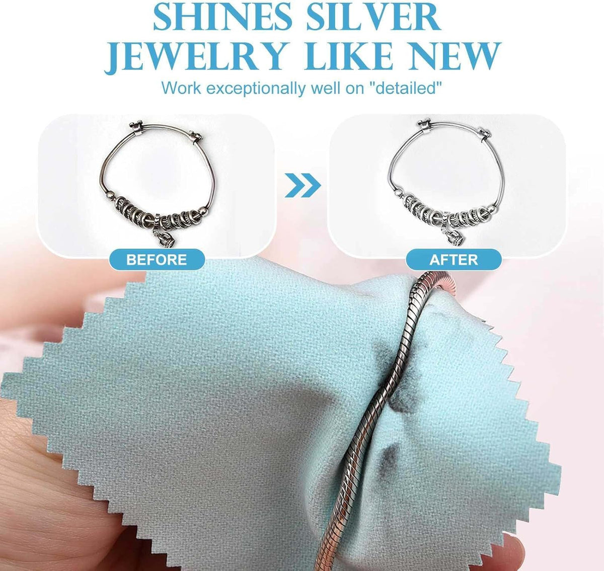SEVENWELL 100pcs Jewelry Cleaning Cloth Turquoise Polishing Cloth for Sterling Silver Gold Platinum