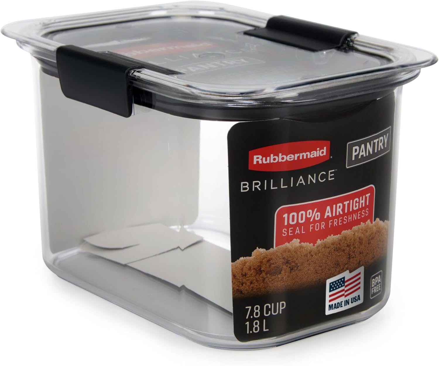 Rubbermaid Brilliance Pantry Airtight Food Storage Container, BPA-Free 7.8 Cup, Ideal for Brown