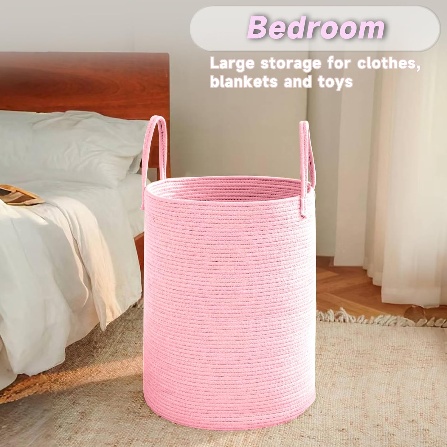 Large Woven Laundry Basket Hamper,80L Cotton Rope Storage Bin for Blankets,Toys and