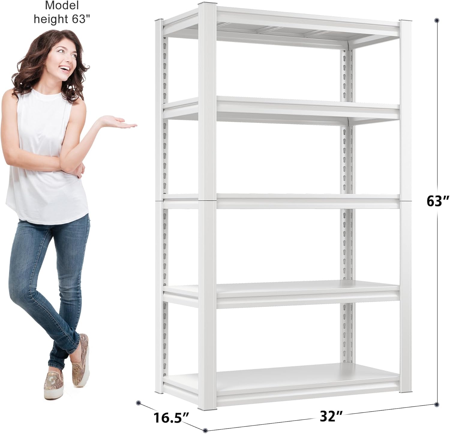 Raybee Garage Shelving Heavy Duty 2000LBS Storage Shelves Heavy Duty Shelving 5 Tier White Metal