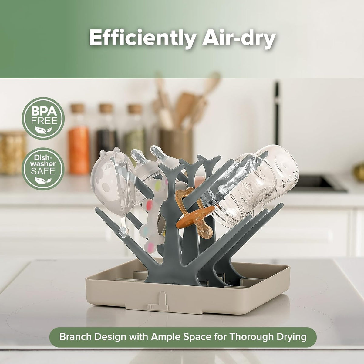 haakaa Baby Bottle Drying Rack, Space Saving Bottle Drying Tree for Bottles/Pump Parts/Pacifiers