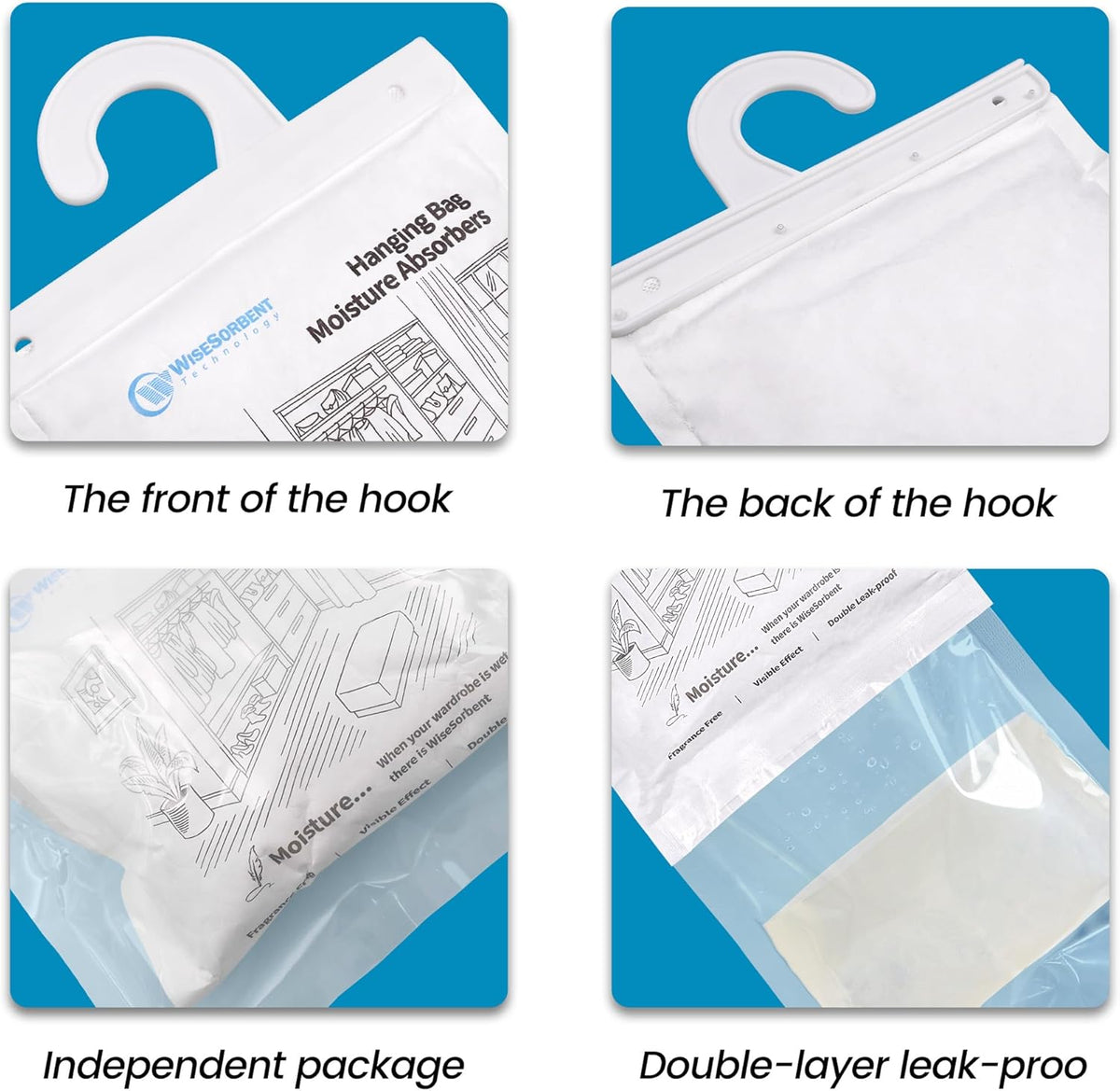 500 Gram Moisture Absorber Hanging Bags 3 Pack - 17.6 oz Fragrance-Free Large Dehumidifier for