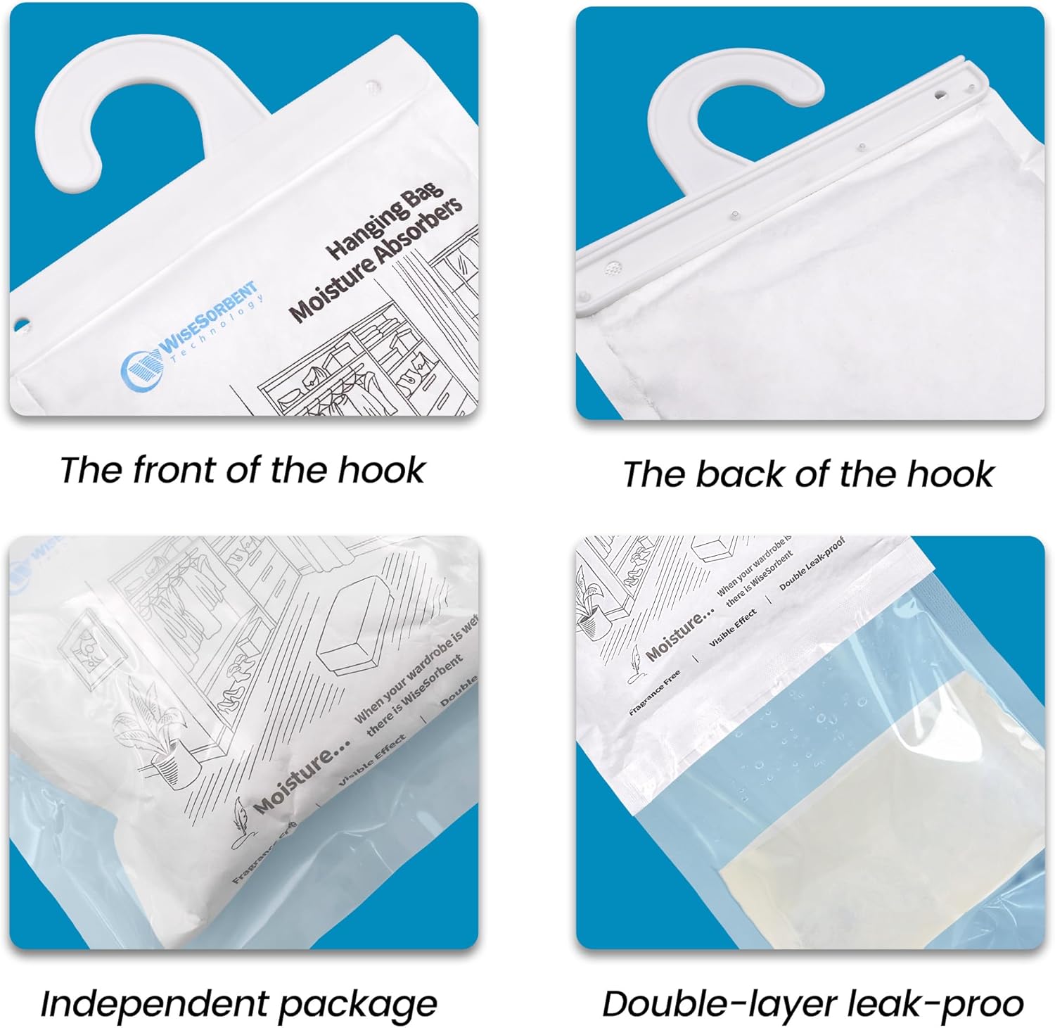 500 Gram Moisture Absorber Hanging Bags 3 Pack - 17.6 oz Fragrance-Free Large Dehumidifier for