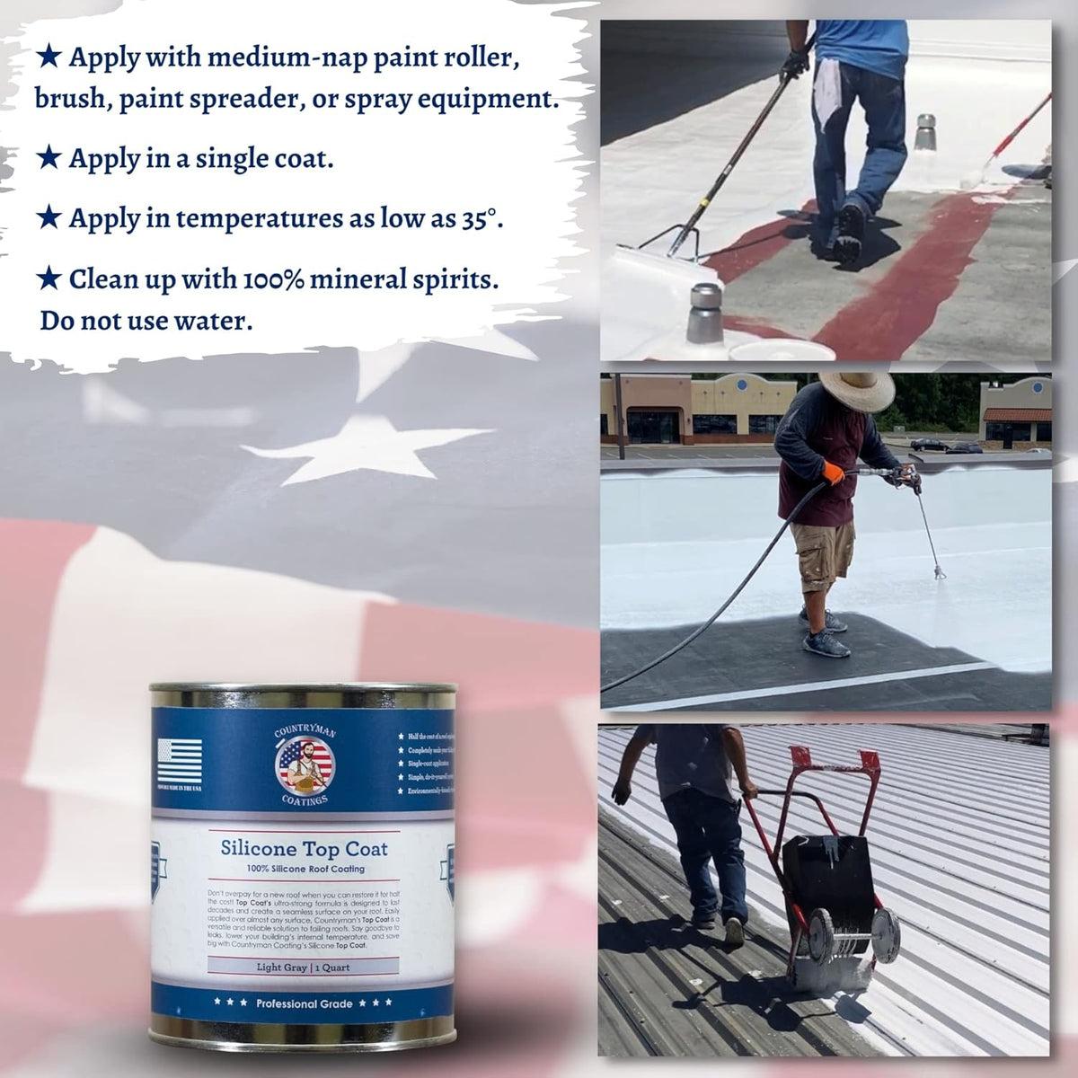 Countryman Coatings - 100% Silicone Roof Coating - Restore Your Roof in a Day - Seal Leaks, Cracks