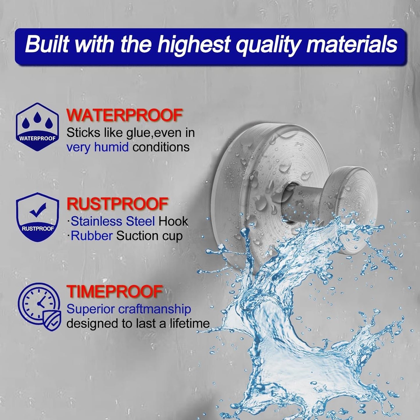 Suction Cup Hooks for Shower, Removable Towel Hooks for Bathroom Window Glass Door Wall, Bath Robe
