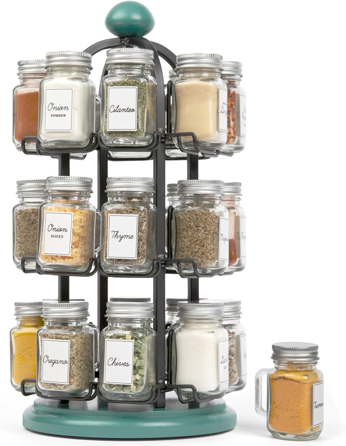 Orii Adrinova 24 Jar Revolving Spice Rack with Spices Included, Spice Organizer for Kitchen