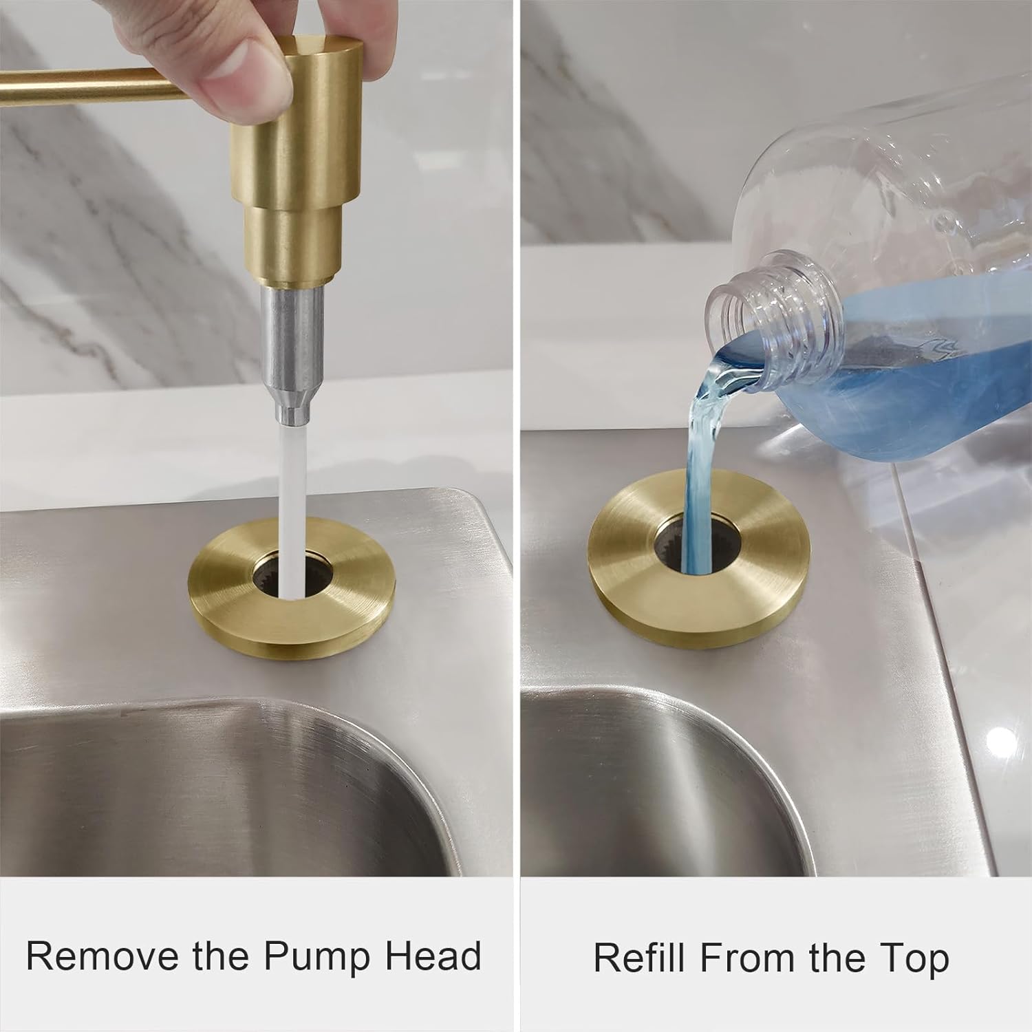 Brushed Gold All Brass Sink Soap Dispenser for Kitchen Sink Deck Mounted with 17 OZ Above The Sink