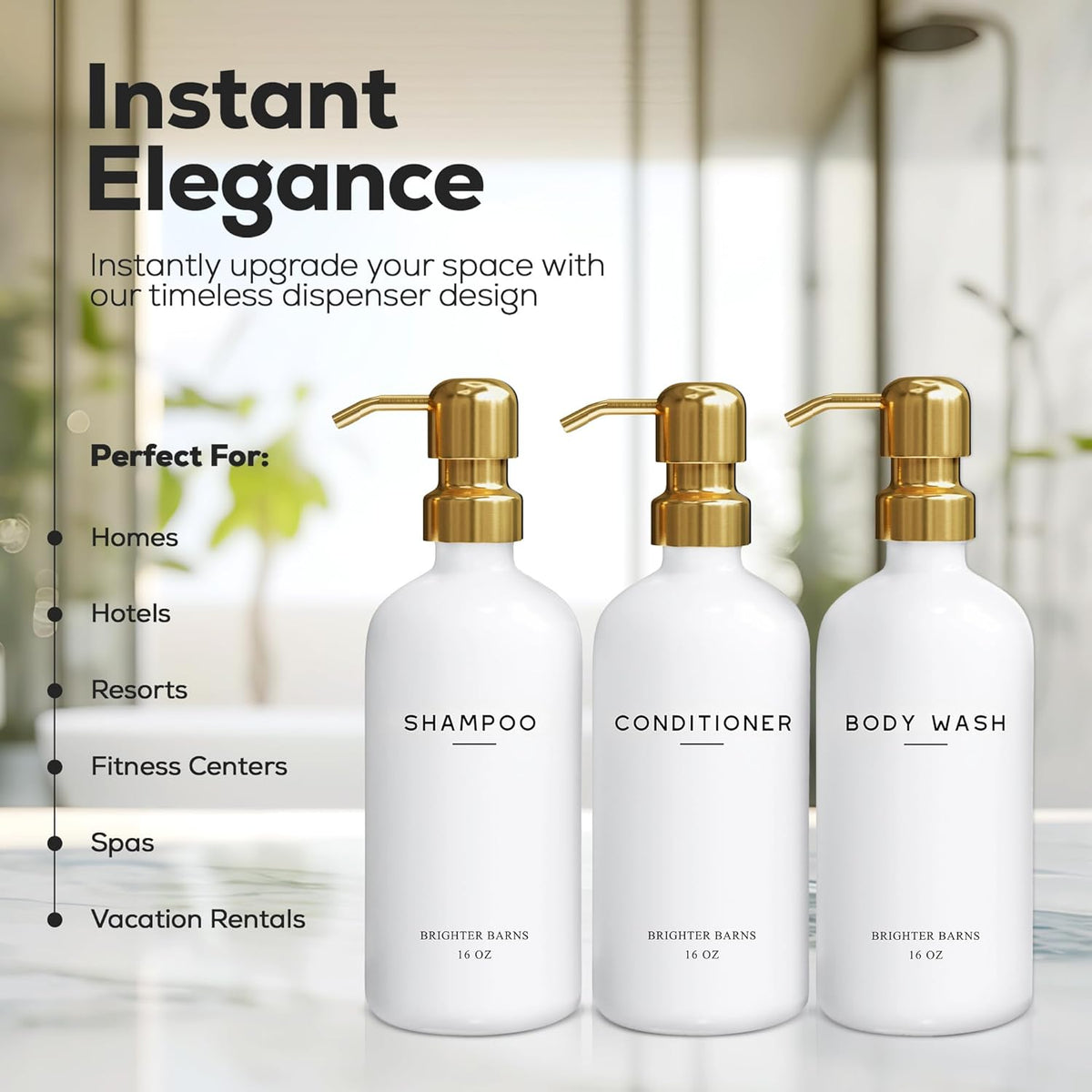 Luxury Shampoo and Conditioner Dispenser Set by Brighter Barns - Shower Soap Dispenser - Shampoo