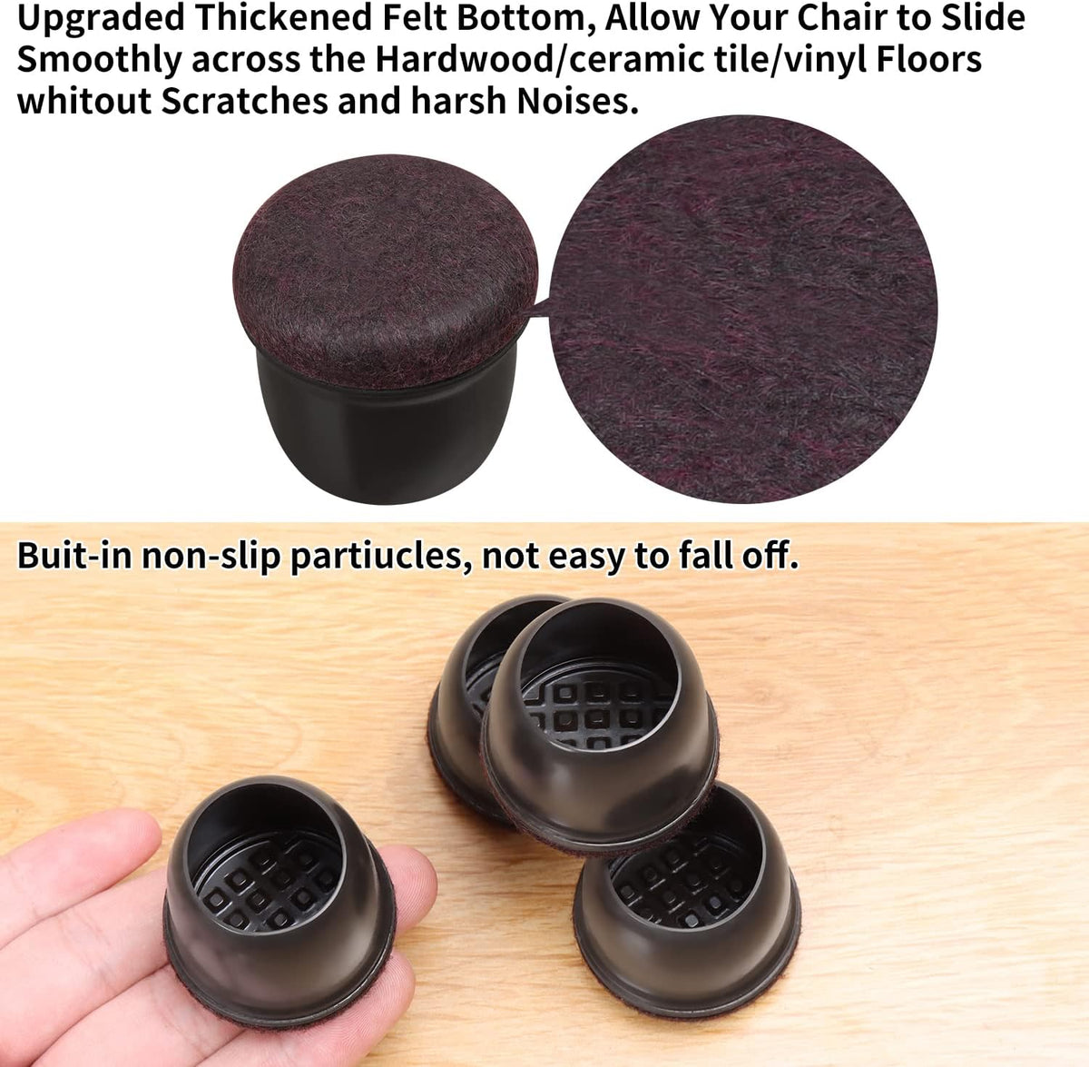 Ezprotekt 24 Pcs Round Silicone Chair Leg Floor Protectors with Felt, Floor Protectors for Chairs