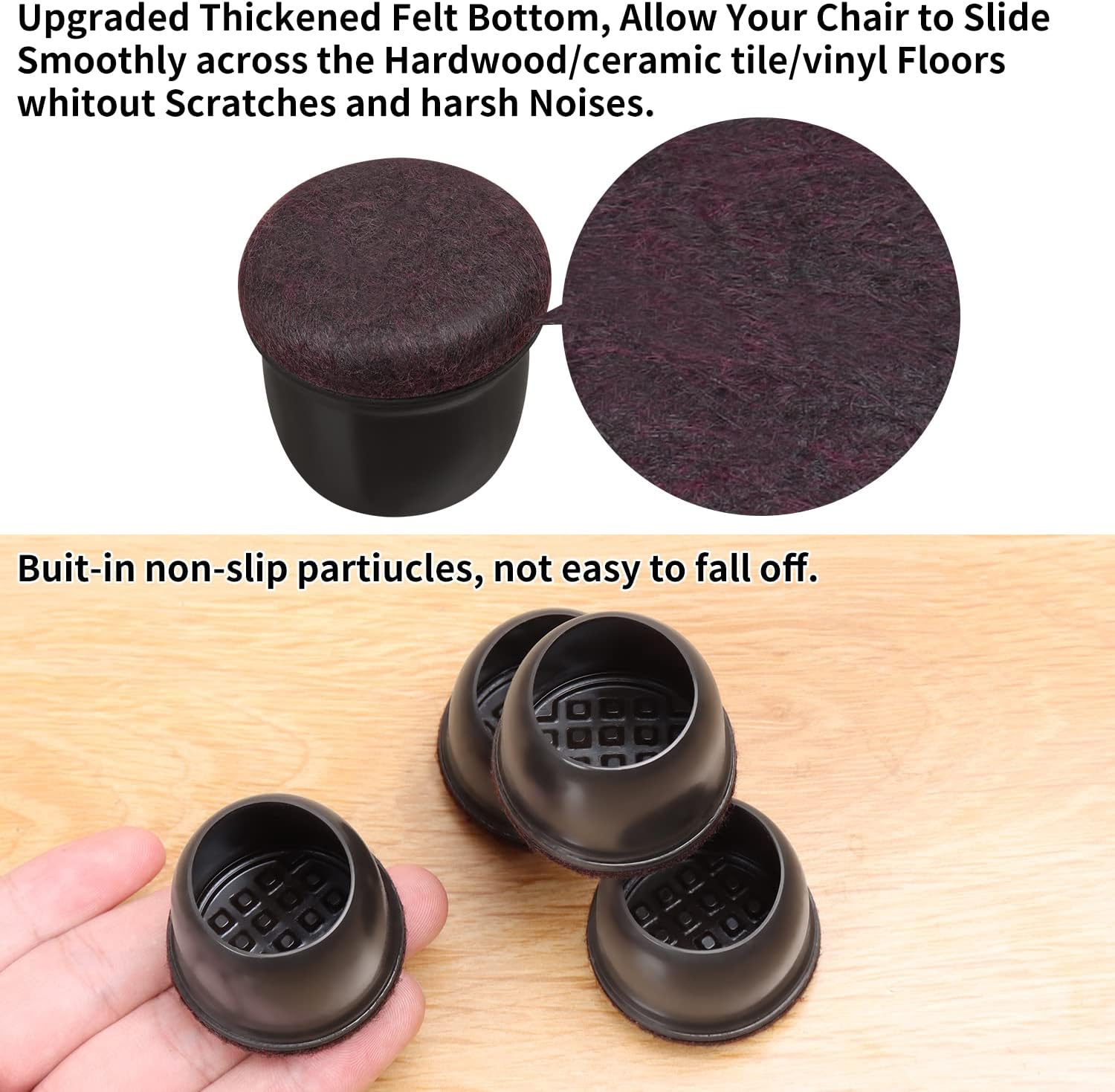 Ezprotekt 24 Pcs Round Silicone Chair Leg Floor Protectors with Felt, Floor Protectors for Chairs