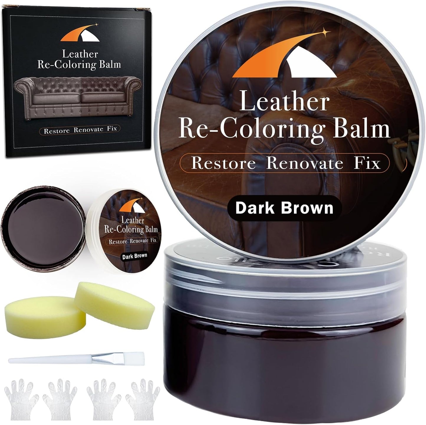 Dark Brown Leather Repair Kit, Dark Brown Leather Recoloring Balm, Leather Dye - Restore & Renew