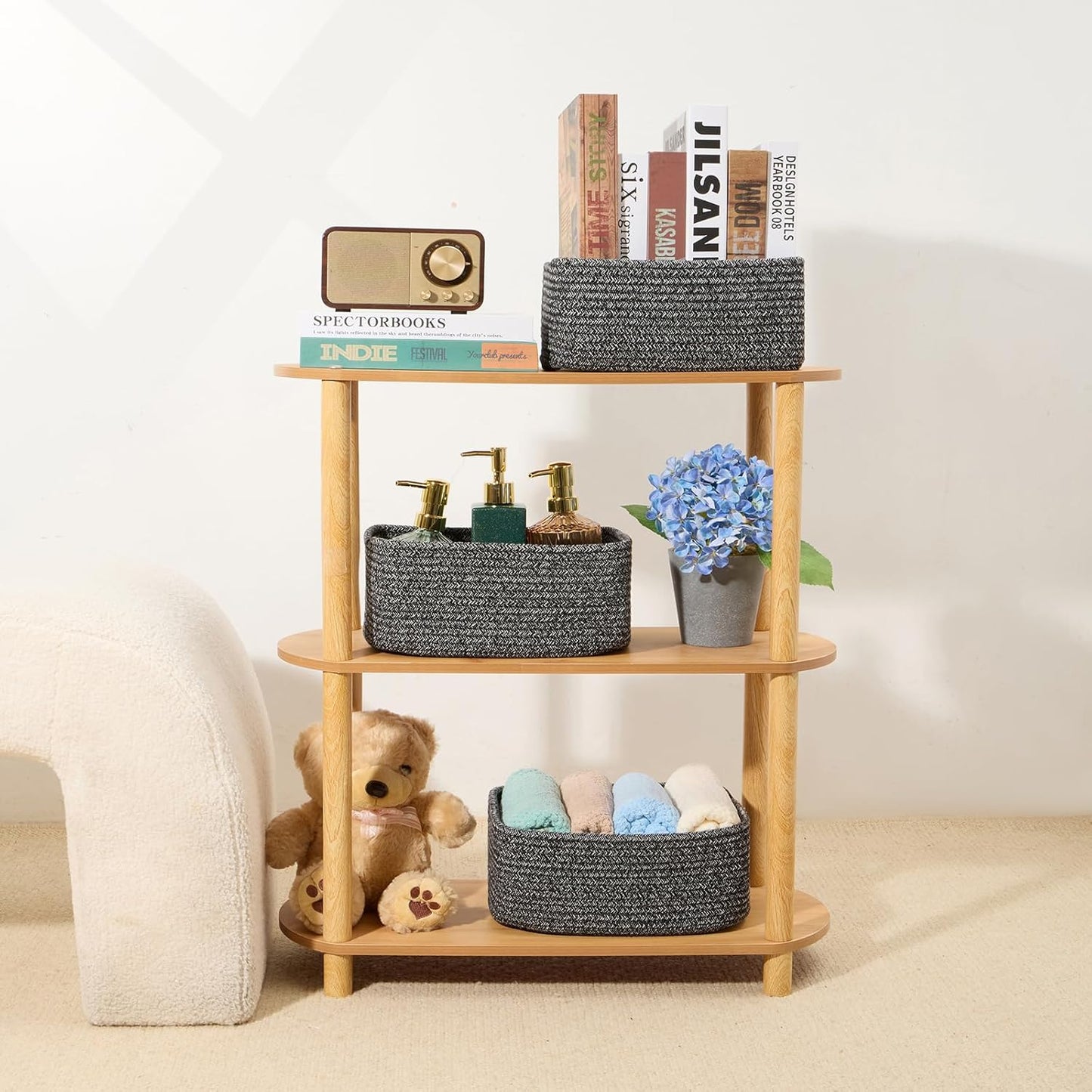 Small Storage Baskets for Organizing | Closet Organizer Bins | Shelf Toy Basket | Woven Rope
