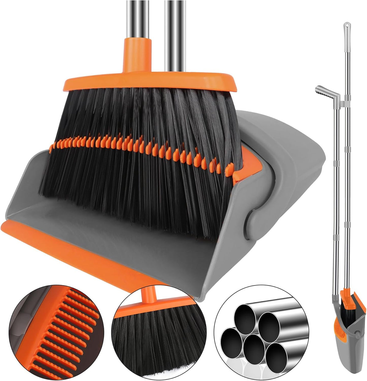 Broom and Dustpan Set for Home, Broom with Dustpan Combo Set, 51" Long Handle Dust Pan Set for