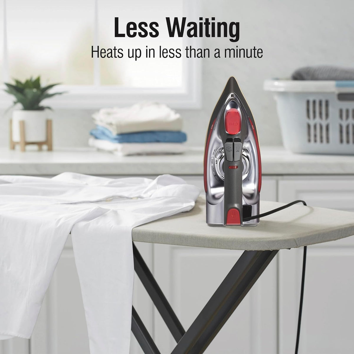 CHI Steam Iron for Clothes with 8’ Retractable Cord, 1700 Watts, 3-Way Auto Shutoff, 400+ Holes