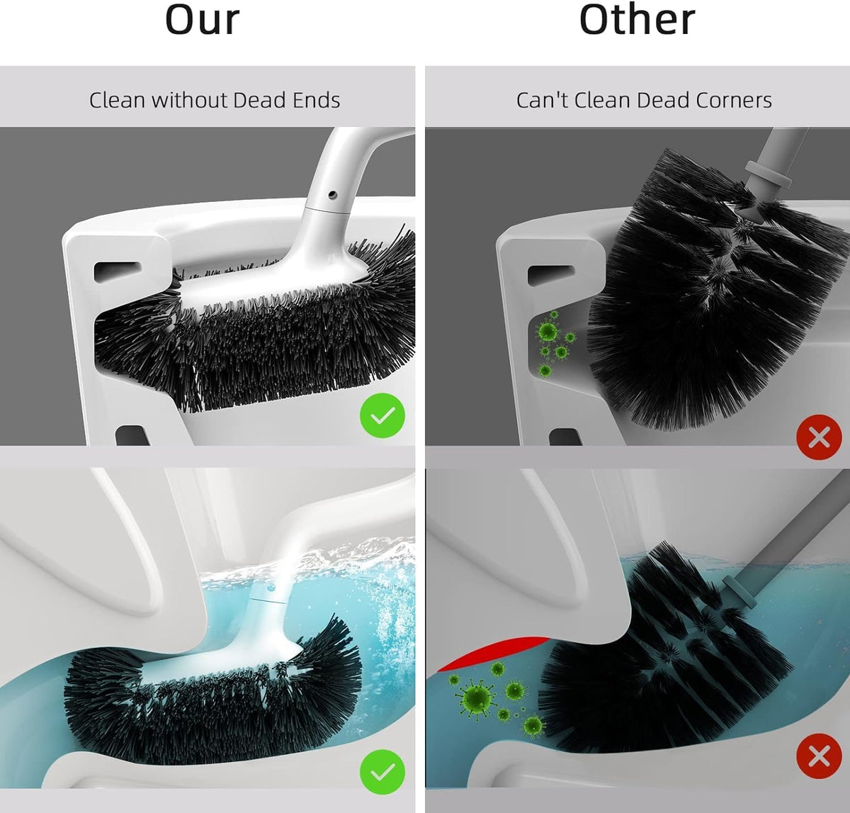 HAMITOR Toilet Bowl Brush Holder Set: 2 Pack Bathroom Deep Cleaning Toilet Cleaner Scrubber Under